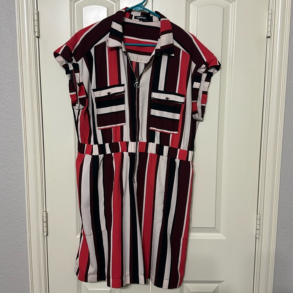 Express striped dress zipper pink maroon black cream XL